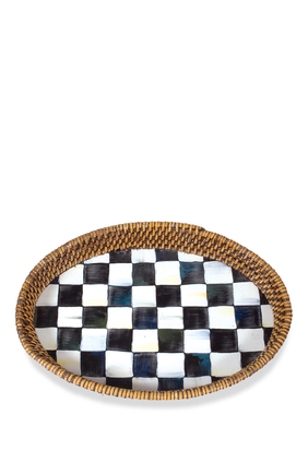 Courtly Check Rattan And Enamel Tray